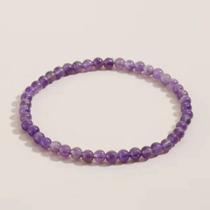 4mm Amethyst Crystal Gemstone Beaded Stretchy Bracelet NWT